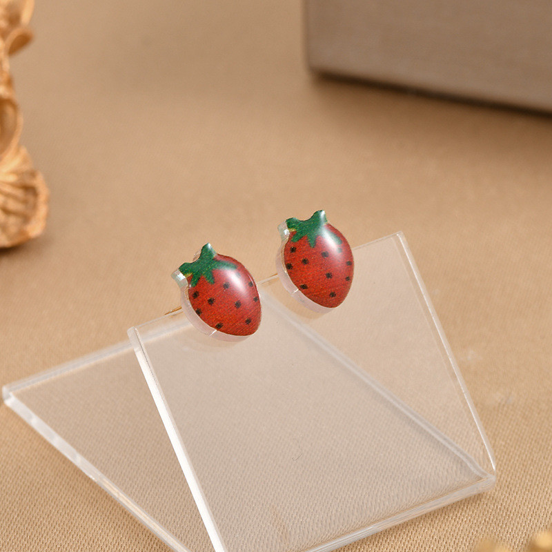 Red Fruit Strawberry Small Delicate Earrings Fashion Cute Girl Sweet Summer Earrings Classic Wild Trend Korean Ear Jewelry