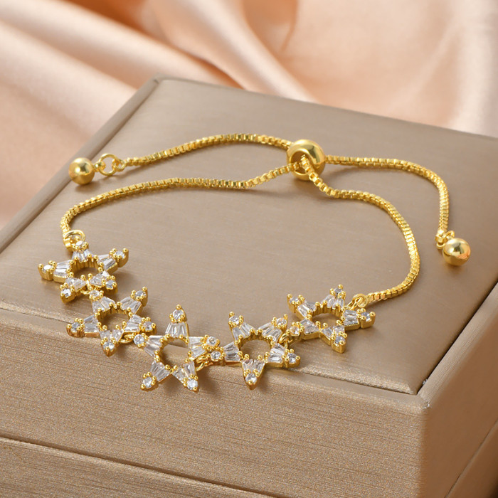Gold Plated Hollow Star Charm Bracelet For Fashion Women Minimalist Classic Fine Jewelry