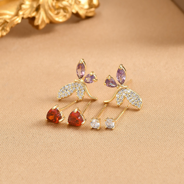 Fashion Shining Zircon Butterfly Stud Earrings for Women Girls 3pc Piercing Earring Party Wedding Jewelry Gift
