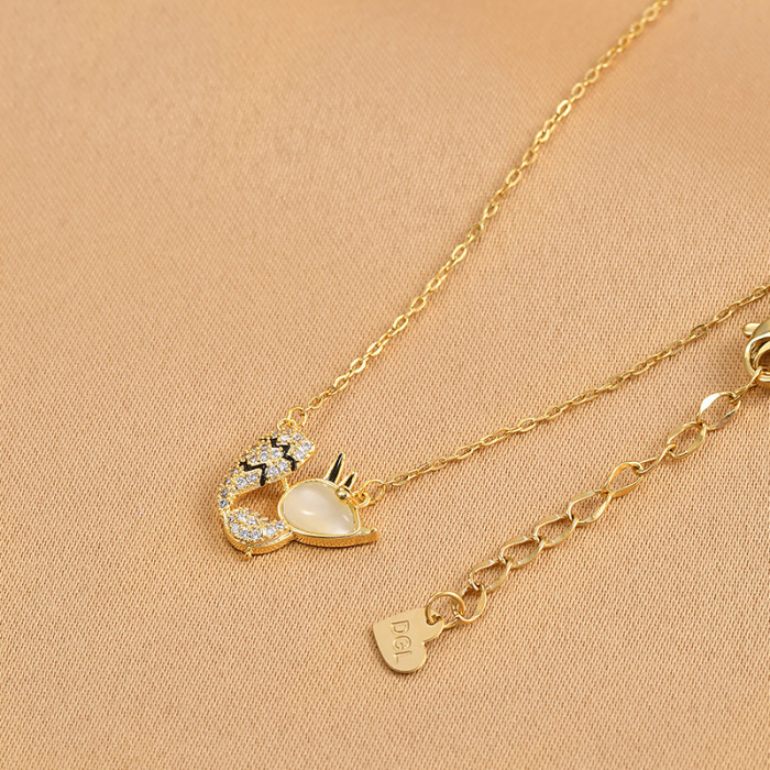 Cute Crystal Pink Fox Pendant Girl Jewelry Gold Shiny CZ Women Necklace Chain Clavicle Accessories Lady