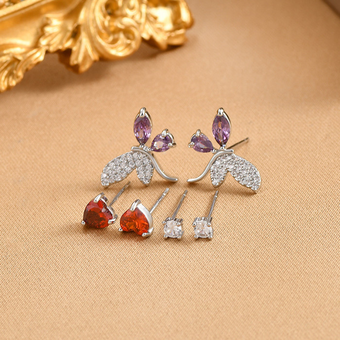 Fashion Shining Zircon Butterfly Stud Earrings for Women Girls 3pc Piercing Earring Party Wedding Jewelry Gift