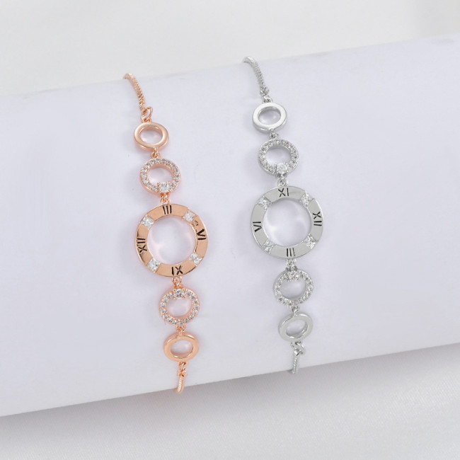 Roman Number Circle Bracelet for Women Zircon18KGP Rose Gold Color 316L Titanium Steel Fashion Bangle Jewelry Best Gift