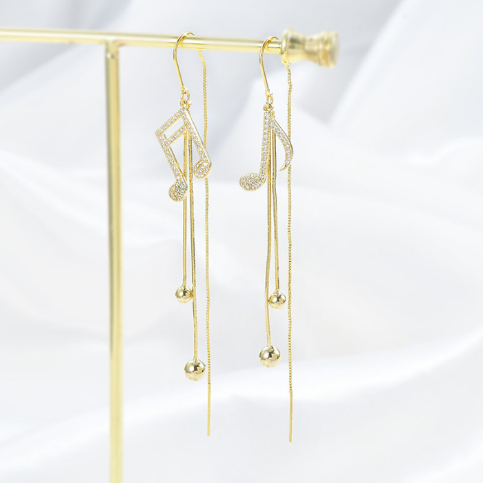 Vintage Tassel Zircon Note Earrings for Women Party Fashion Long Hanging Drop Earrings Wedding Jewelry
