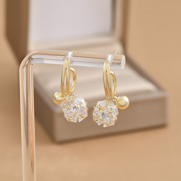 Double C Hot Sale Elegant Stud Earrings Ladies Exquisite Fashion Zircon Ball Metal Earrings Wedding Party Gift