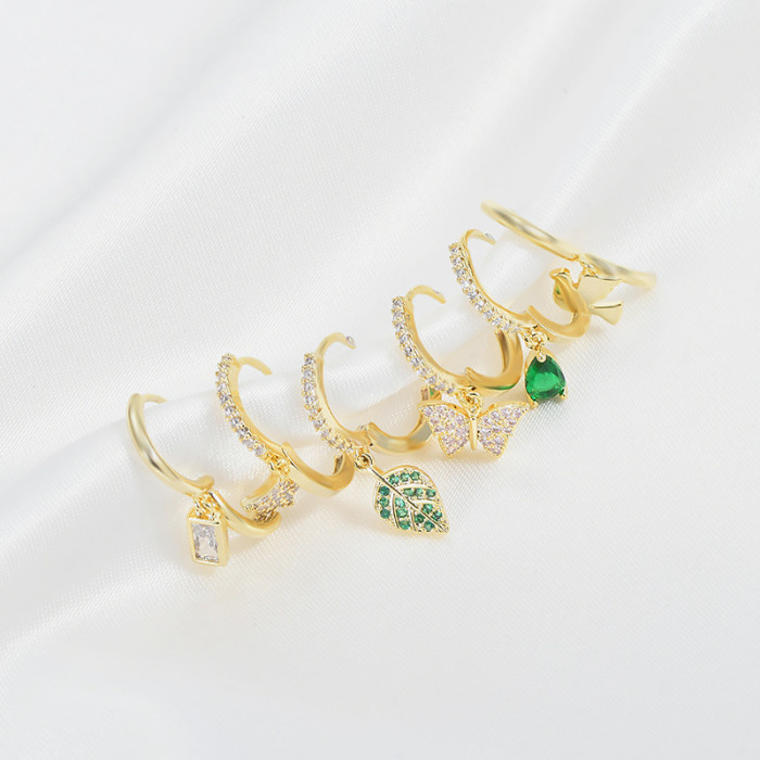 Fashion New Leaf Butterfly Bird Star Hoop Earrings Sets Inlaid Cubic Zircon 6 Piece Earrings Sets for Women