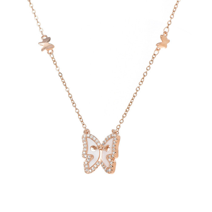 Luxury Shell Butterfly Necklace for Women Rose Gold Color Stainless Steel Chain Pendants Necklaces Party Statement Jewelry