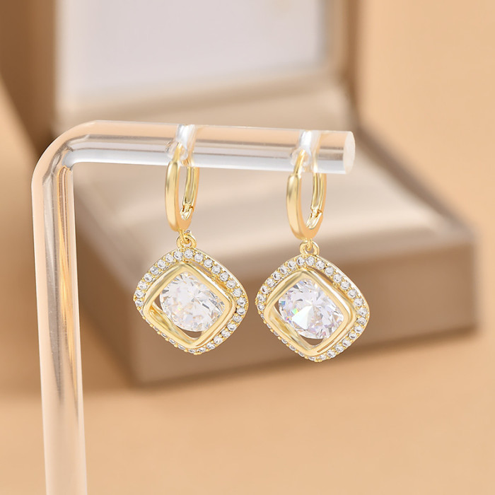 Geometric Square Zircon Hoop Earrings for Women New Temperament Simple Unique Design Charm Jewelry Gift