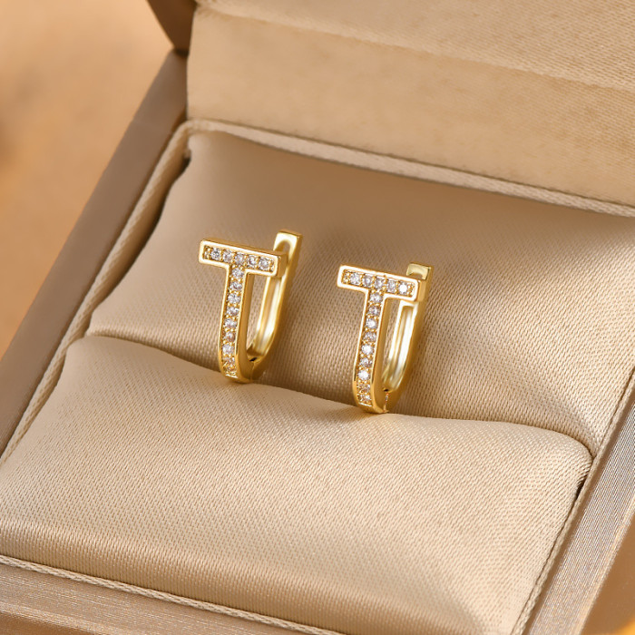 Fashion Geometric Letter T Charm Hoop Earrings for Women Wedding Party Fine Wholesale Jewelry