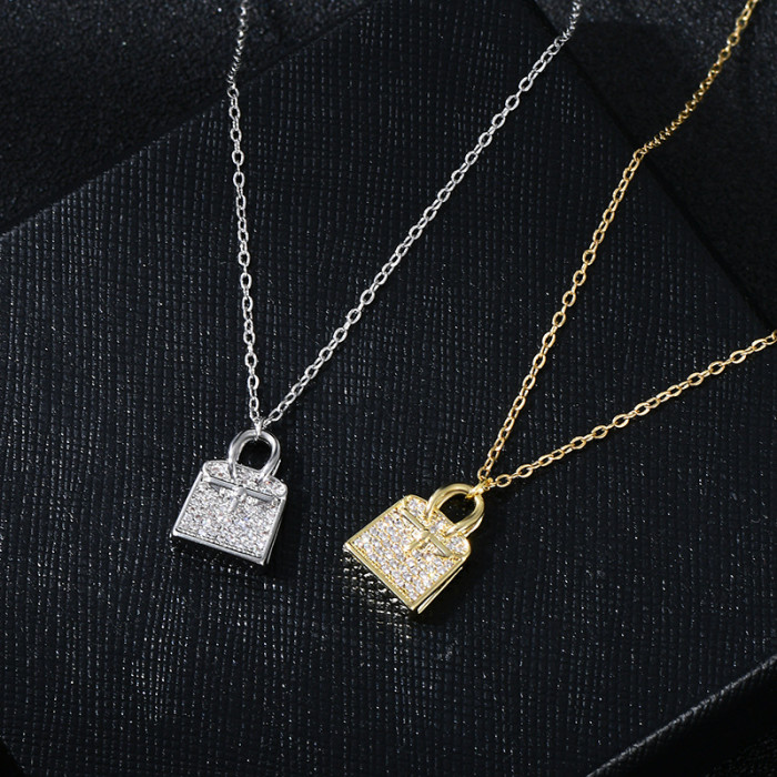 Fashion Design Jewelry Openable Bag Ladies Pendant Necklace Temperament Luxury Silver Plate Zircon Sweater Chain