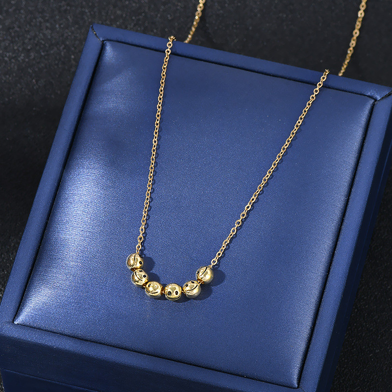 Vintage Six Beads Smiling Face Pendant Necklace Vintage Chain Thai Gold Necklace for Women Gift