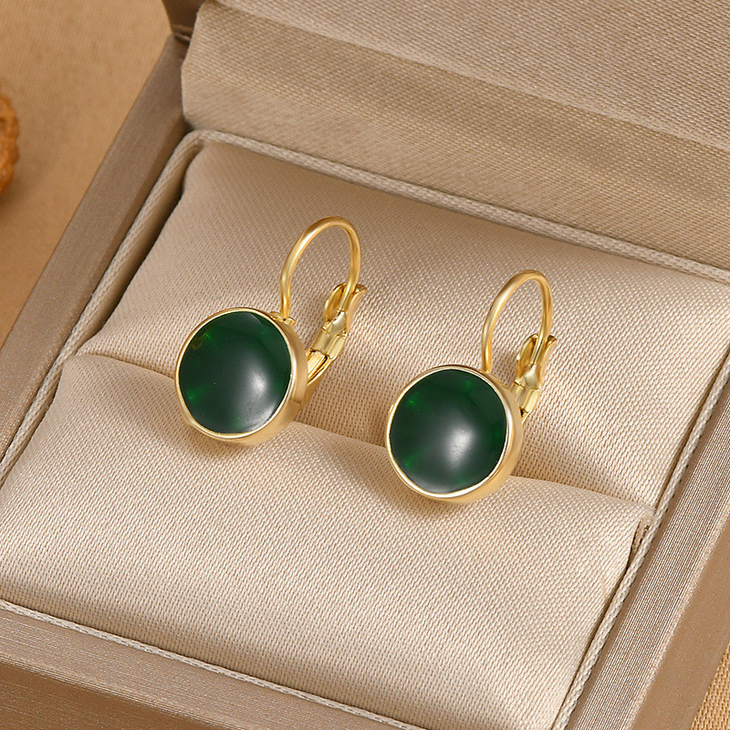 Boho Round Green Enamel Pendant Drop Earrings for Women Vintage Jewelry Round Buckle Earrings
