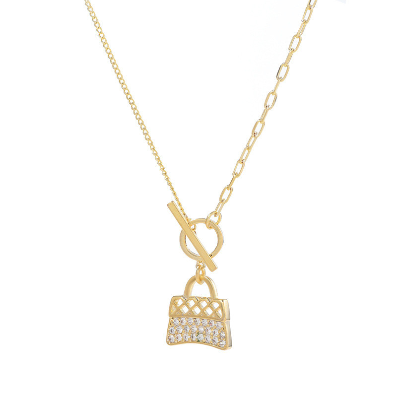 2022 New Arrivals Brass Iced Out Full Diamond Zircon Pendant Personality Symbol Money Handbag Necklace
