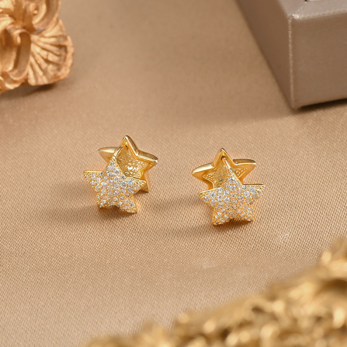 Luxury Star Rhinestones Clip Earrings for Women Crystal Gold Ear Clip on Earrings Wedding Jewelry Kids Gifts