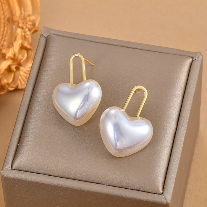 Korea Style Cute Heart Shape Earrings Women Popular Gold Color Faux Pearl  Charm Wholesale Earring
