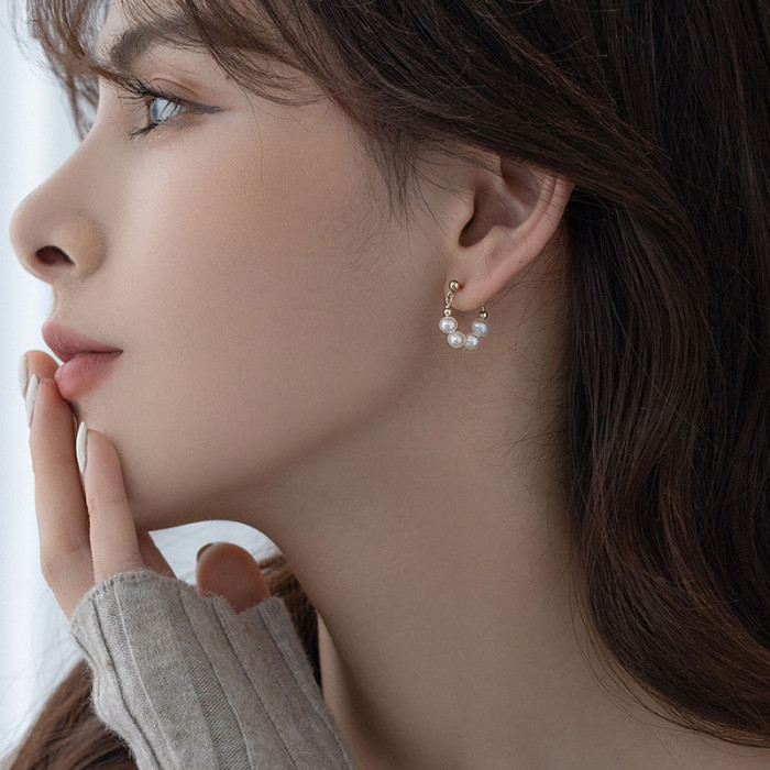 New Elegant Metal Back Hanging Pearl Earrings Korean Fashion Jewelry For Woman Girls Accessories Wholesale Earrings Trend 2022