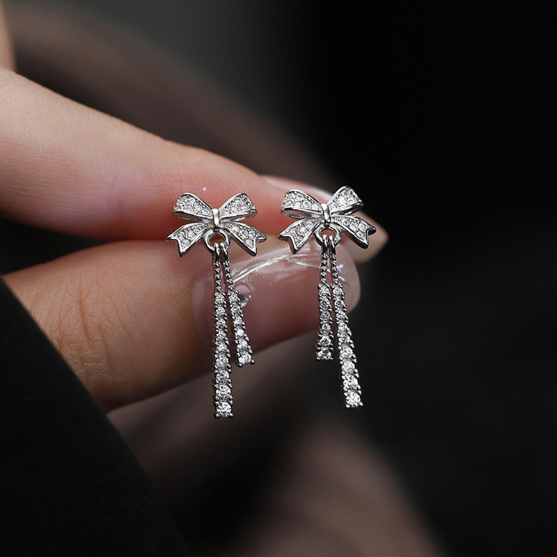 New Classic Zircon Bow Dangle Earrings Fashion Korean Jewelry For Woman Christmas Party Girl's Unusual Luxury Accessories