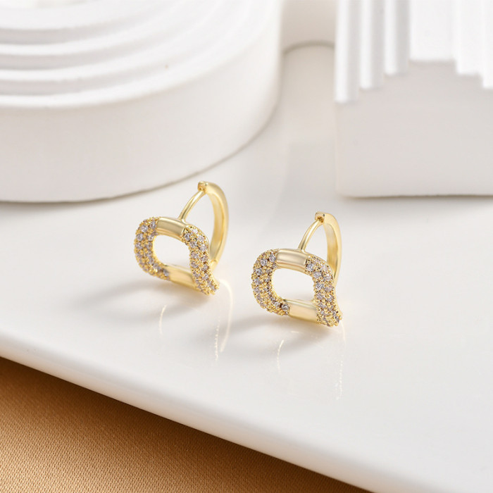 Luxury Geometric Gold Earrings for Women Square Zircon Hollow Clips Earrings Ear Buckle Female Business OL Ear Jewelry Gift