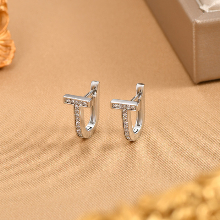 Fashion Geometric Letter T Charm Hoop Earrings for Women Wedding Party Fine Wholesale Jewelry