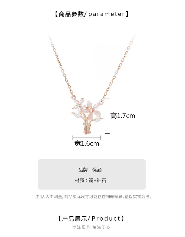 Vintage Female Opal Pendant Charm Rose Gold Color Chain for Women Banquet of Flower Wedding Necklace