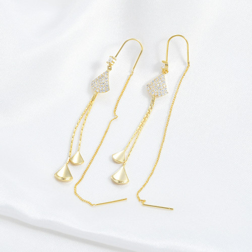 Vintage Crystal Long Tassel for Women Gold Color Alloy Chain Skirt Tassel Earring Wire Party Jewelry