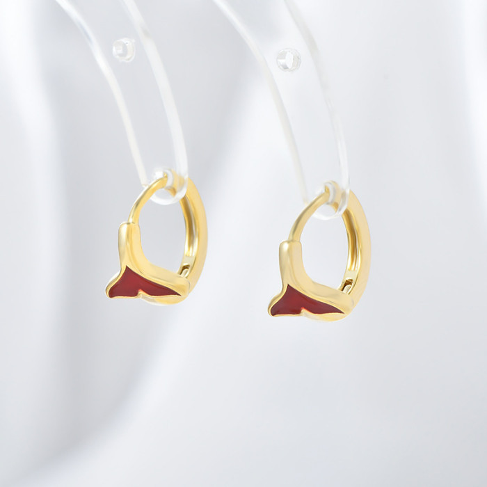 NEW Fashion Small Hoop Gorgeous Red Fishtail Women Jewelry Gold Color Earring Hoops