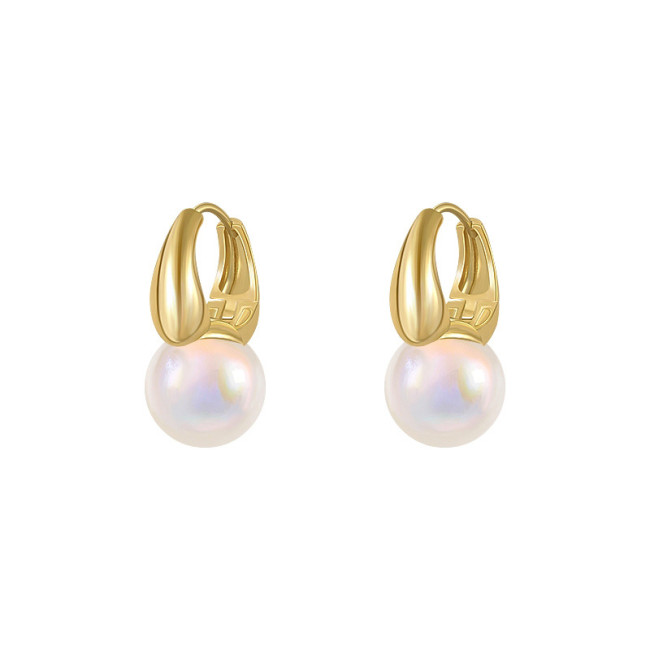 2022 New Pearl Small Hoop Earrings Ear Studs for Women Gold Color Huggies Eardrop Wedding Fashion Piercing Jewelry