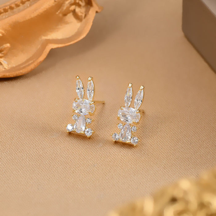 New Trend Rabbit Jewelry Cute Animal Full Inlay Shiny Zircon Fashion Earrings for Women Party Birthday