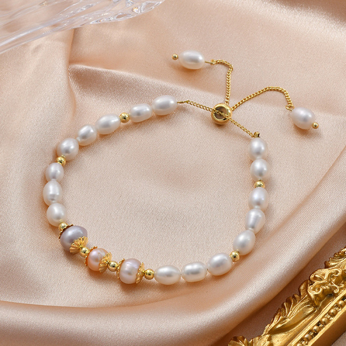 Korean Elegant Fashion Pearl Bracelets For Women Winter New Lucky Cuff Adjustable Bracelet Gold Color Chain Bangle Jewelry Gift