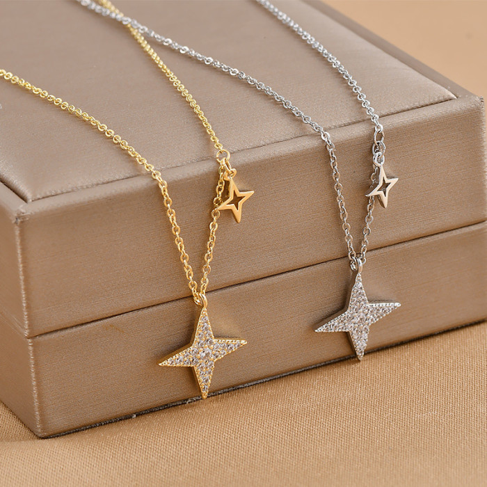 316 L Stainless Steel Necklace for Women Gold Color  Star Zircon Inlaid Pendant Necklaces Fahion Jewelry Valentine's Day Gift
