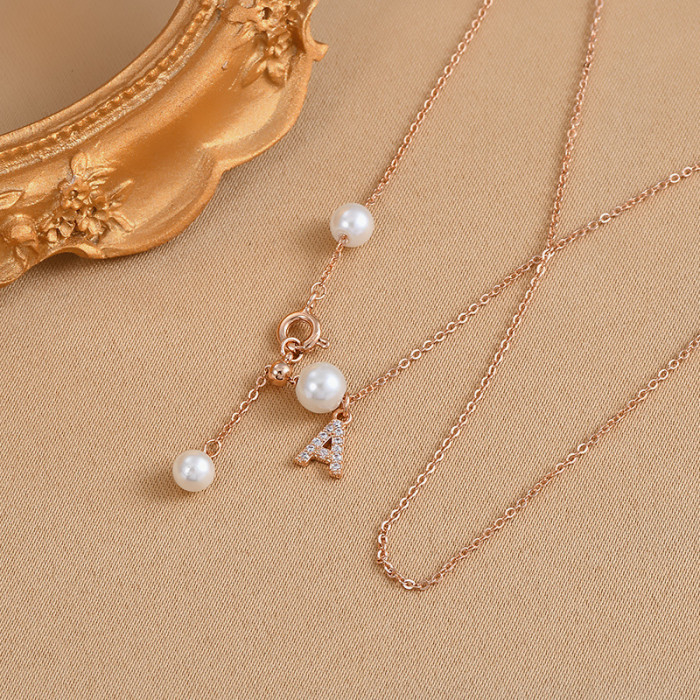 Exquisite Circle Pearl Necklace Pendant Women Creative Personality Long Tassel Letter Chain Necklace Collares Jewelry