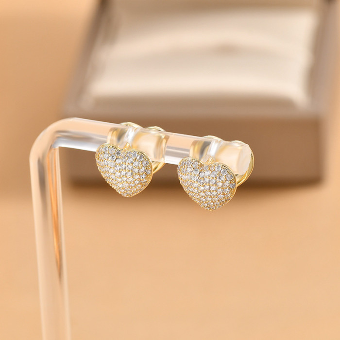 Silver Color Heart Shape Zircon Earrings Female Simple Fashion High Quality Exquisite Elegant Round Earring Jewelry