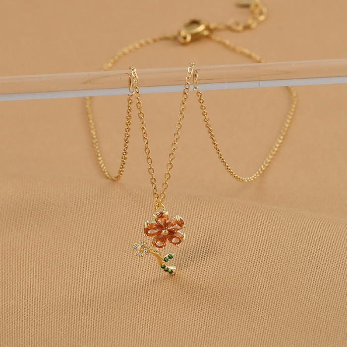 Fashion New Charm Flower Pendant Multicolor Zircon Rose Gold Color Jewelry Necklaces For Woman Wedding Party Gift