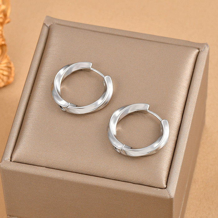 Girls Women Earrings 304 Stainless Steel Hoop Earrings Silver Color Twist Round