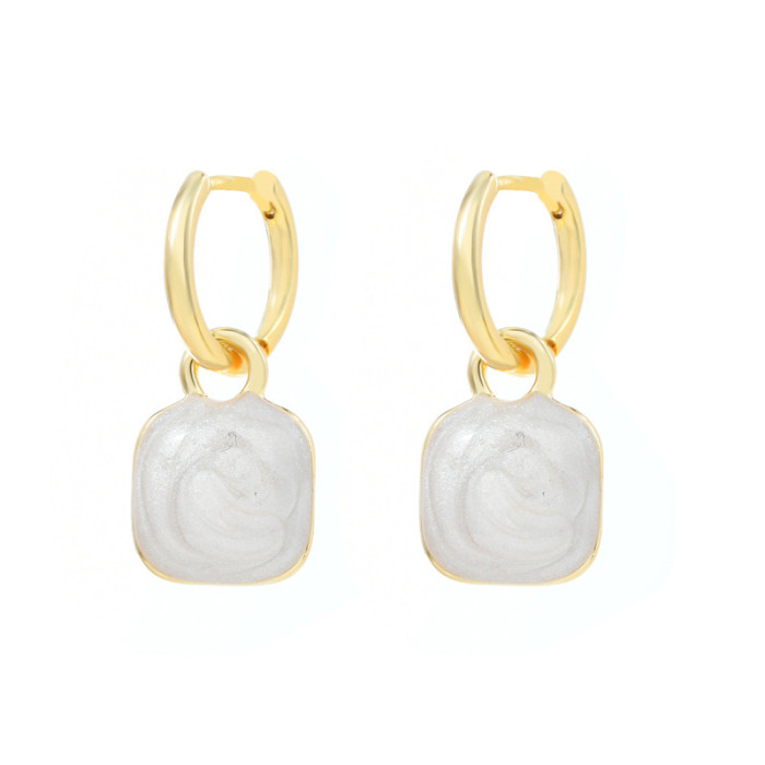 Dainty White Enamel Square Charm Hoop Earrings for Women Stainless Steel Huggie Earrings Jewelry Non Tarnish