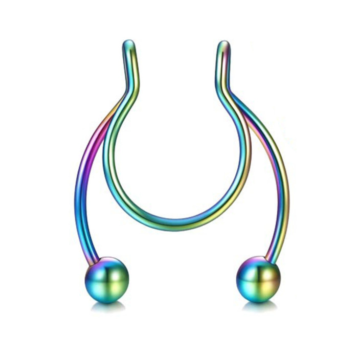 1Pc 316l Surgical Steel Fake Septum Piercing Nose Rings Punk Style Fake Nose Piercing Sexy Body Jewelry For Girl Men Non-Pierced