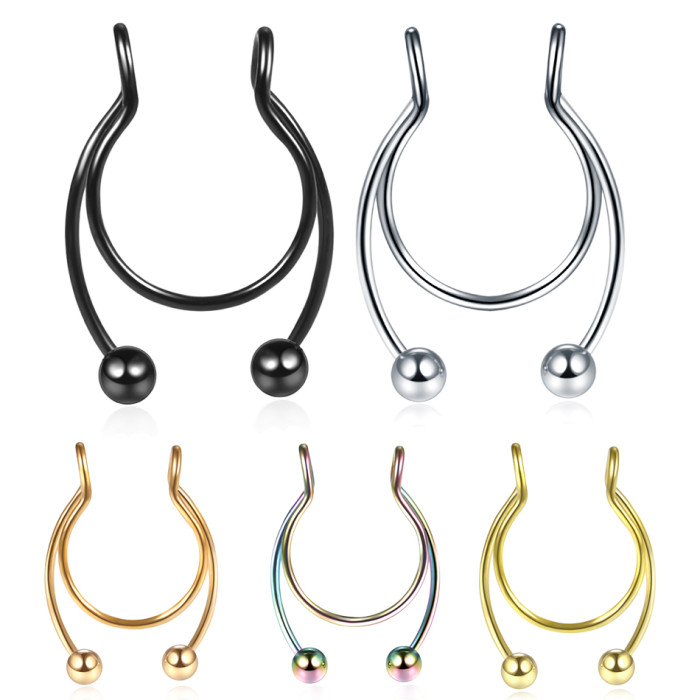 1Pc 316l Surgical Steel Fake Septum Piercing Nose Rings Punk Style Fake Nose Piercing Sexy Body Jewelry For Girl Men Non-Pierced