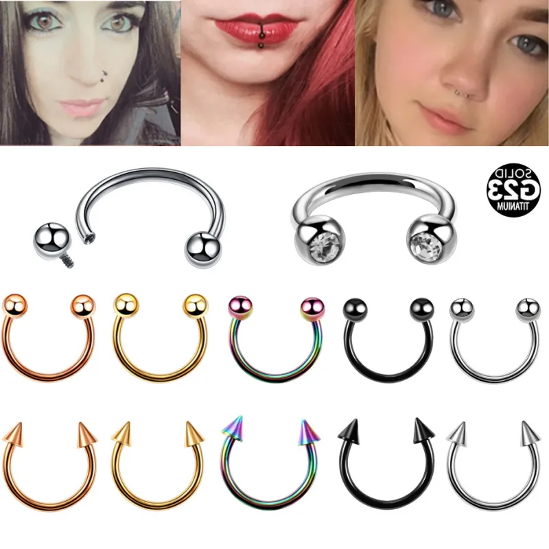1Pc Titaniuml Horseshoe Nose Ring Internal Thread Circular Septum Nose Hoop Ball Spike Eyebrow Ear Lip Piercing Body Jewelry