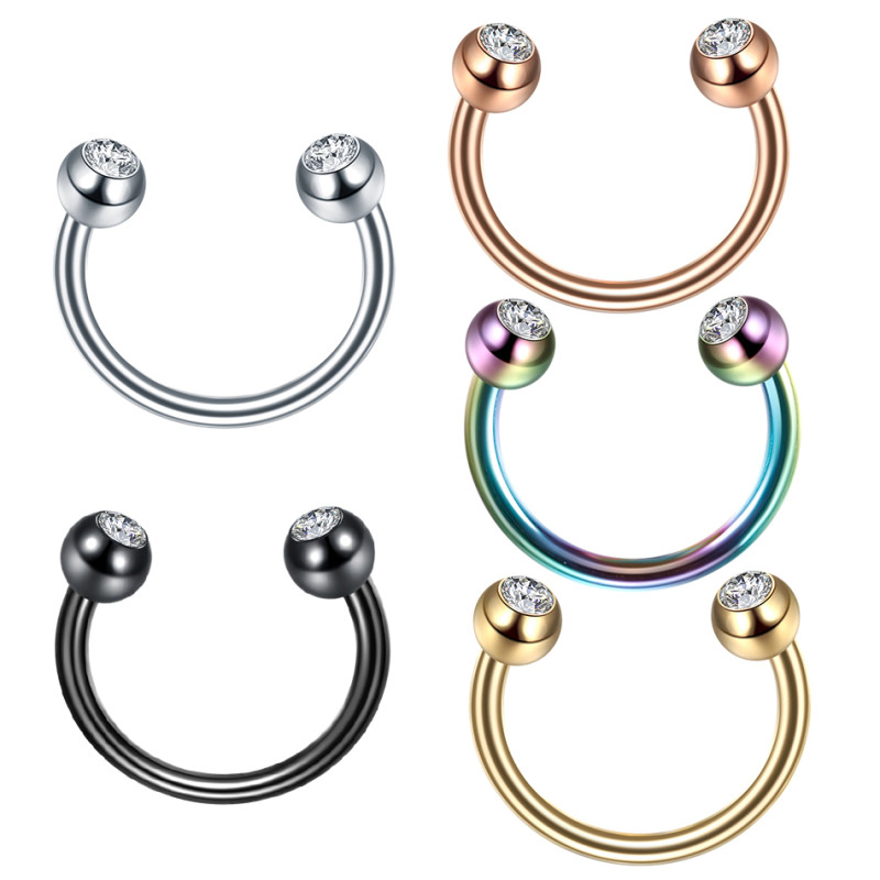 2Pcs/lot Stainless Steel Nose Ring Horseshoe Ring Nose Septum Lip Piercing Helix Ear Piercing For Women Body Piercing Jewelry