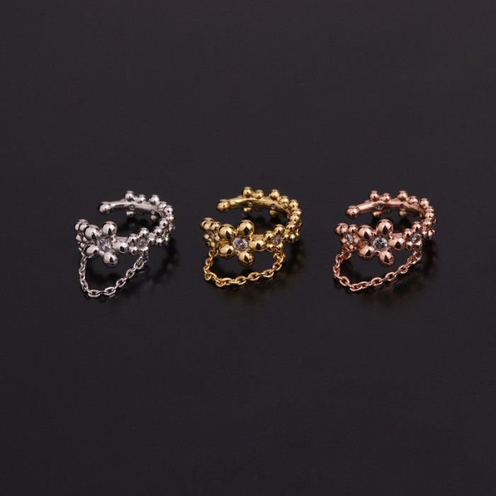 Korean U-shaped  Non-pierced Earrings for Woman Fashion Jewelry Women  Heart Flashing Flower Chain Earrings