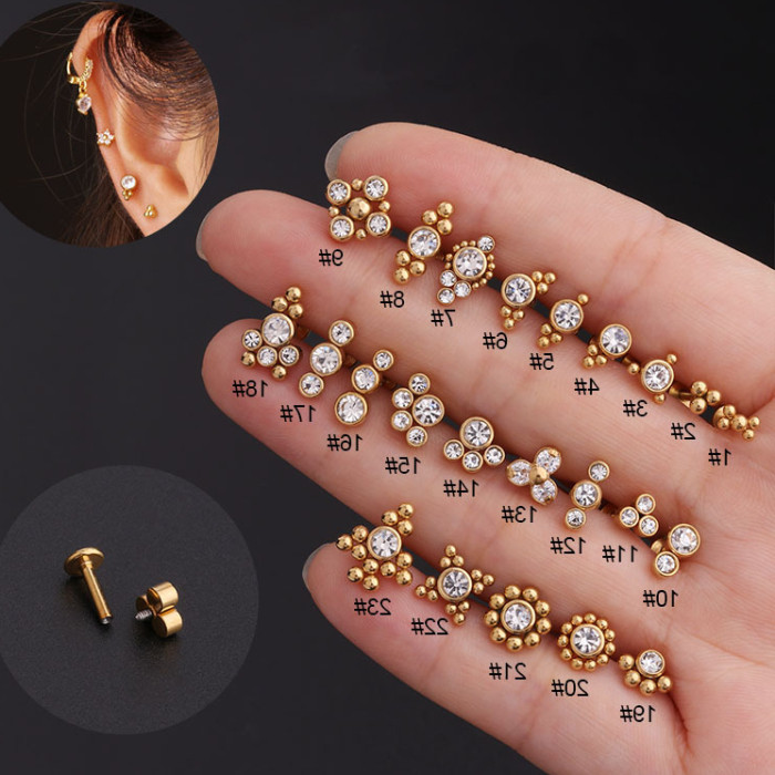 1Piece Flat Studs Lip Stud Earrings for Women Trendy Jewelry Ear Cuffs Stainless Steel Piercing Earrings for Teens