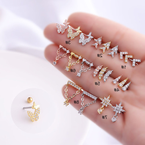 1Piece 20G Stainless Steel Piercing Studs Earrings for Women Screw Fashion Jewelry Ear Cuffs Arrow Butterfly Earrings for Teens