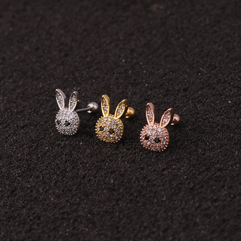 1pc Piercing Animals Turtle Stud Screw Earrings for Women Trend Jewelry Cute Rabbit Owl Zircon Earring Studs Gift for Girl