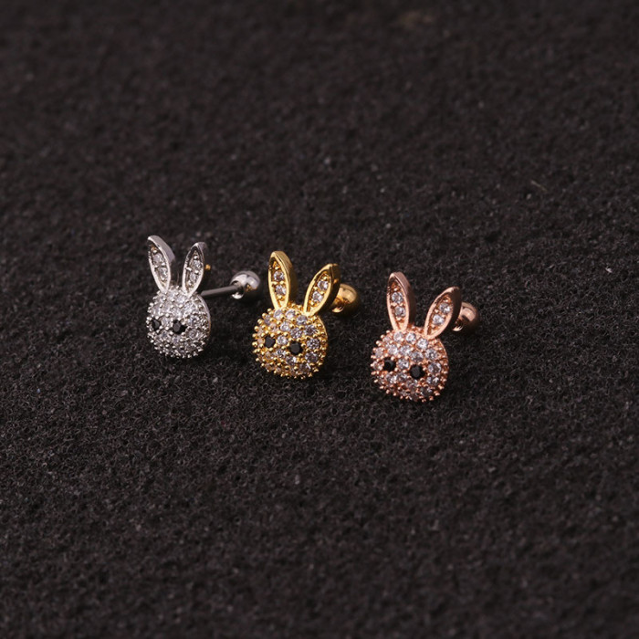 1pc Piercing Animals Turtle Stud Screw Earrings for Women Trend Jewelry Cute Rabbit Owl Zircon Earring Studs Gift for Girl