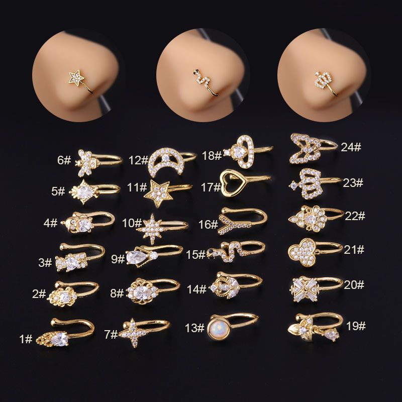 1Piece Fake Piercing Heart Moon Clip Nose Ring Cuff Body Jewelry for Women 2022 Trend Ear Cuffs Snake Clip Rings for Teens Girl