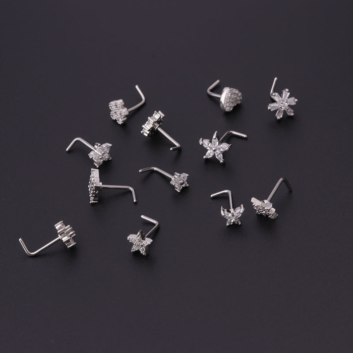 1Piece 20G Stainless Steel Piercing Zircon Flower Nose Ring Cuff Body Jewelry for Women Ear Cuffs Piercing Stud Earrings Ring
