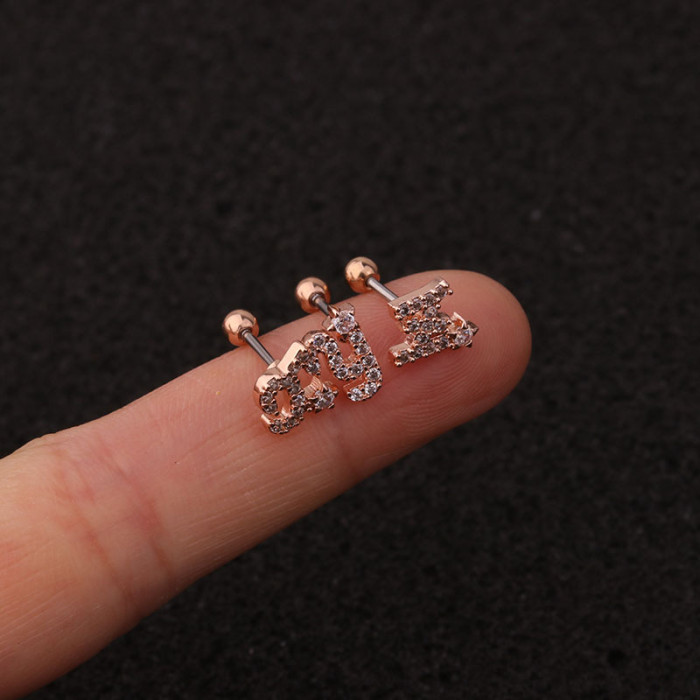 1pcs  Steel Women Single Letter Stud Earring for Women Fashion Jewelry Name Korean Letter Personality Piercing Earring Stud