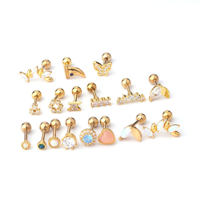 1Piece Heart Piercing Earrings for Women Earrings  Jewelry Stainless Steel Butterfly Wings Golden Stud Earrings for Mother Day