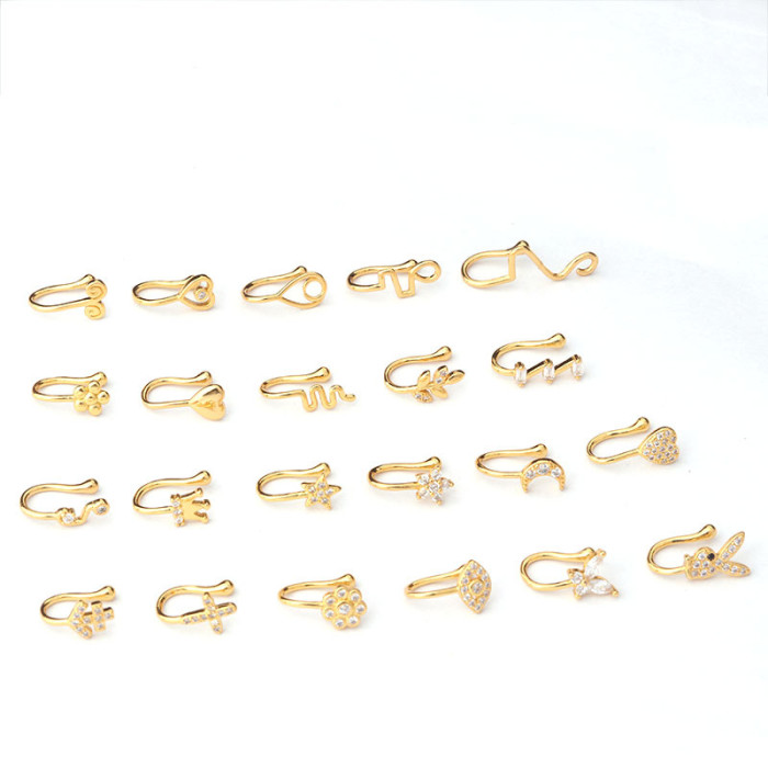 1Piece Fake Piercing Clip Nose Ring Cuff Body Jewelry for Women Girl Trend Ear Cuffs Heart Cross Flowers Clip Nose Rings