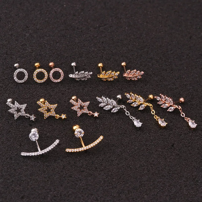 One Piece Personality Leaf Earrings for Women Gift Fashion Jewelry Novelty Shiny Star Stud Earrings