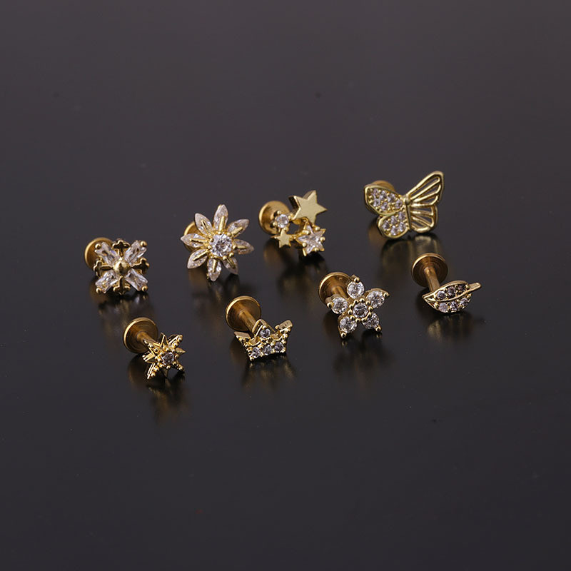 1Piece Diameter 1.2mm Screw Rod Piercing Stud Earrings for Women  Trend Fashion Jewelry Cute Leaf Butterfly Earrings